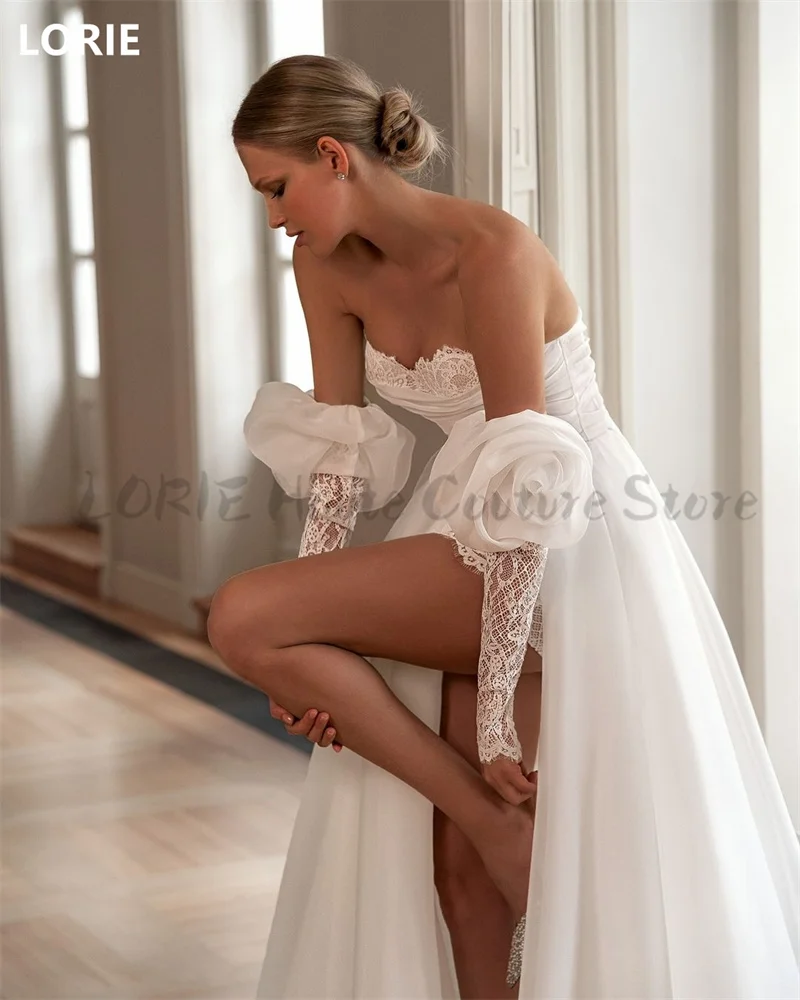 LORIE A-Line Lace Applique Wedding Dresses Sexy Flower Side Spile Vestidos de novia Backless Princess Bride Gown Customized