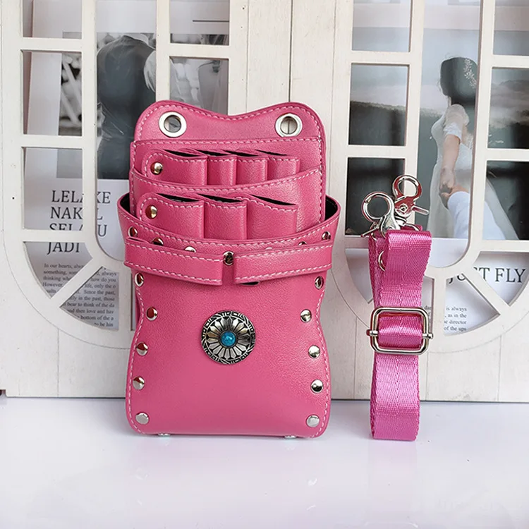 Hairdresser Scissors Pouch Salon Barber Hairdressing Holster Hair Stylist Tools Bags Comb Shear Waist Shoulder Belt Case PU Pink