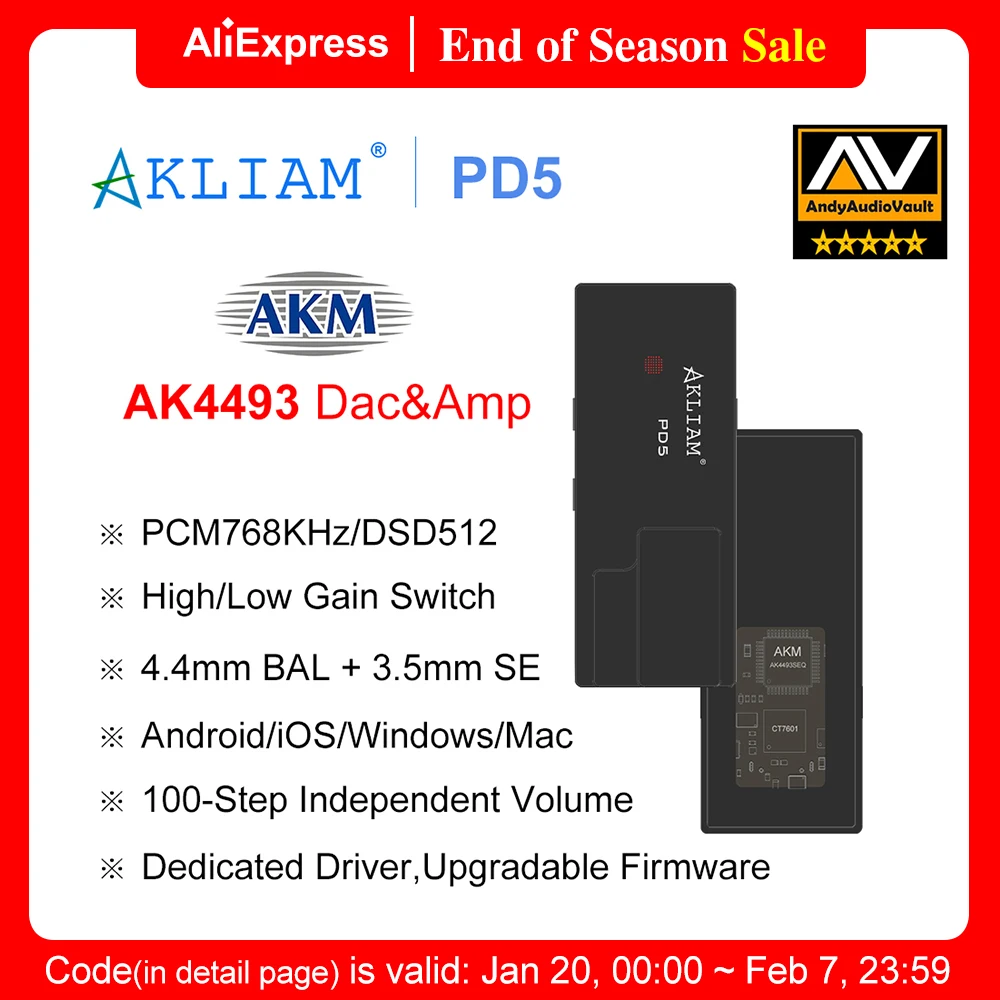 (Andy 5-Star) AkLIAM PD5 AK4493SEQ USB Dac Portable USB Dac & Amp 4.4mm Balanced & 3.5mm Headphone Amplifier PCM768KHz DSD512