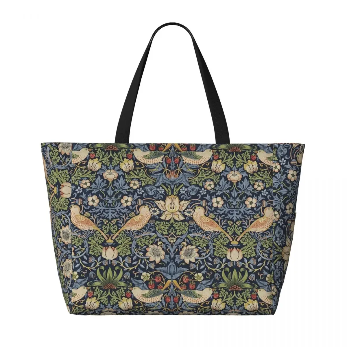 Custom William Morris Strawberry Thief Pattern Beach Tote Bag for Women Vintage Textile Large Compartment Beach Gym Travel Bags