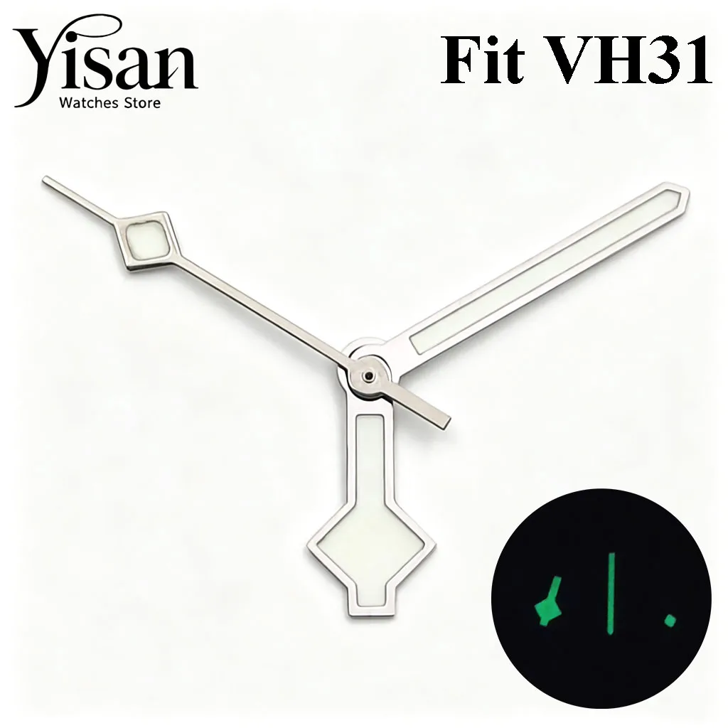 Silver Snowflake‑Style Watch Hands Set Green Luminous Fit VH31 Quartz Movement Watch Mod Replacement Repair Accessories