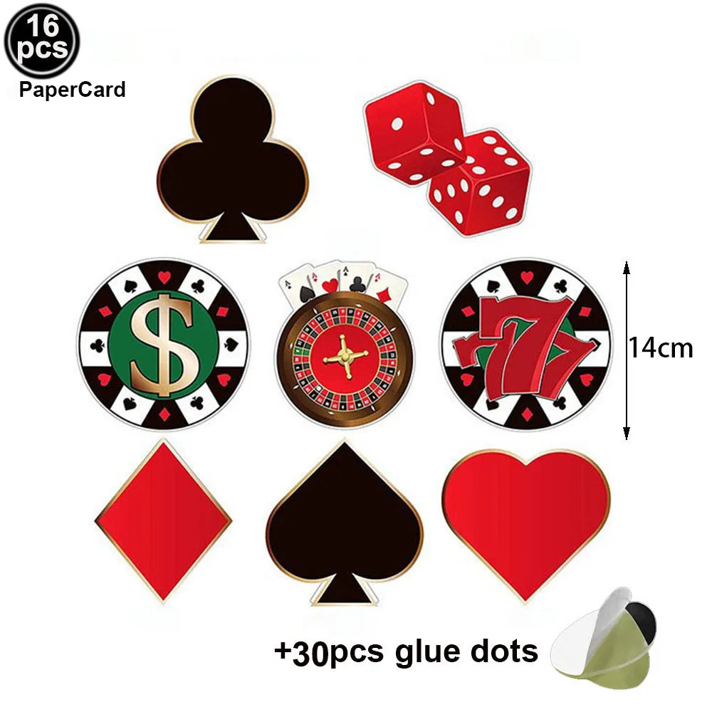 16pcs Casino Party Decorations Cut-Outs Sticker Paper Card Las Vegas Themed Poker Birthday Party Decor Casino Party Supplies