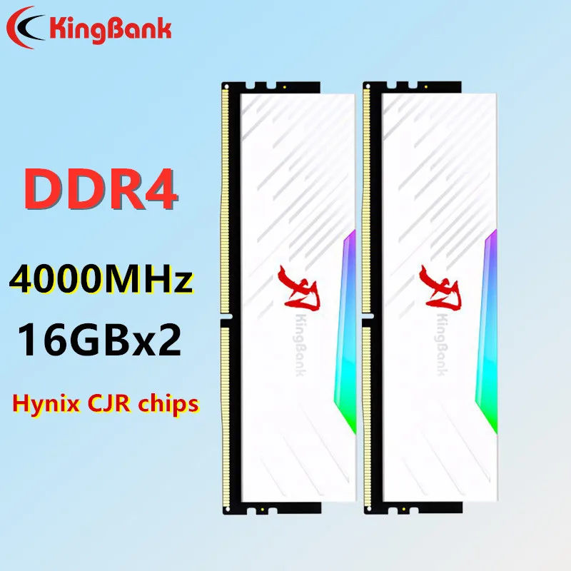 KINGBANK DDR4 RGB 32GB (16Gx2) Set 4000MHz Desktop Memory Module Hynix CJR Granular RGB RAM White