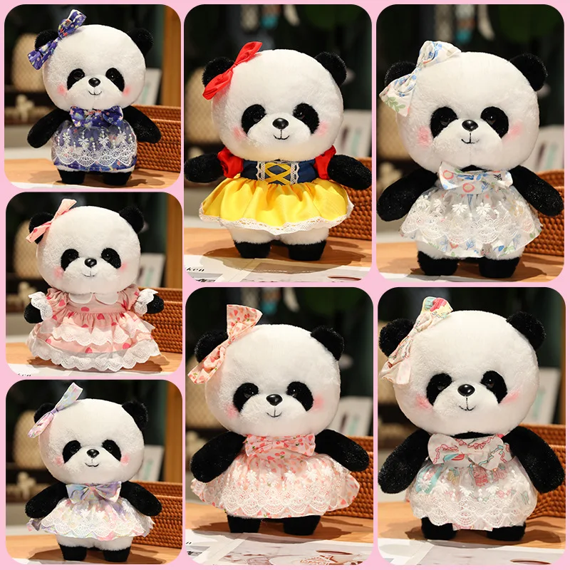 28cm Girl Panda Wear Dress Plush Toys Cute Soft Lovely Stuffed Pillows Dolls For Kids Birthday Gift