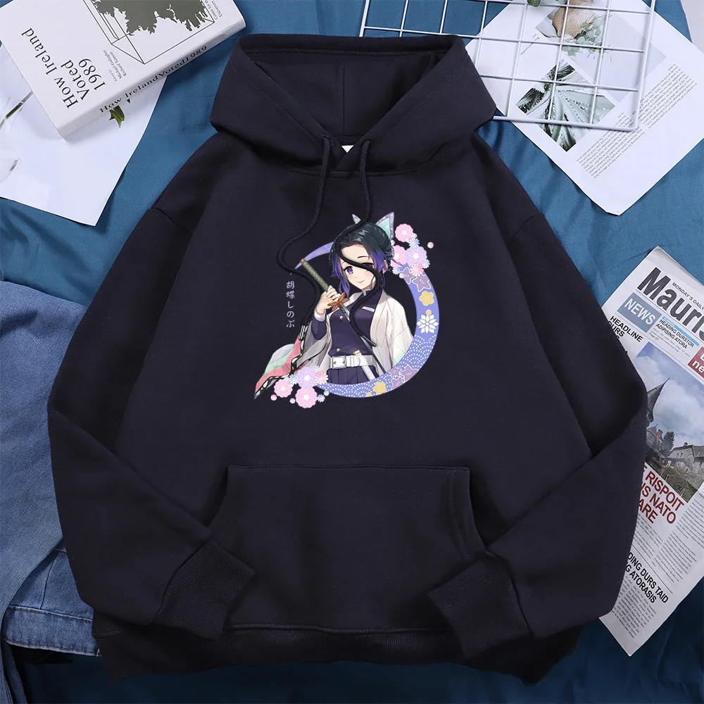 أنيمي الشيطان القاتل Kochou Shinobu مع السيف المرأة هوديي عادية الخريف هوديي قمة دافئة س الرقبة فضفاضة المرأة ملابس رياضية