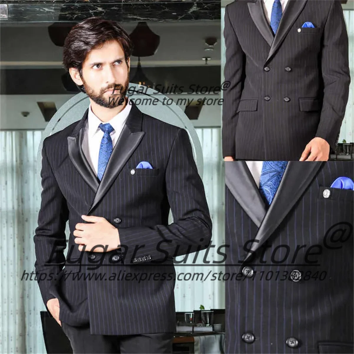 

Business Black Stripe Men Suits Formal Office Work Banquet Party Tuxedos 2 Pieces Sets Male Slim Fit Blazers trajes para hombre