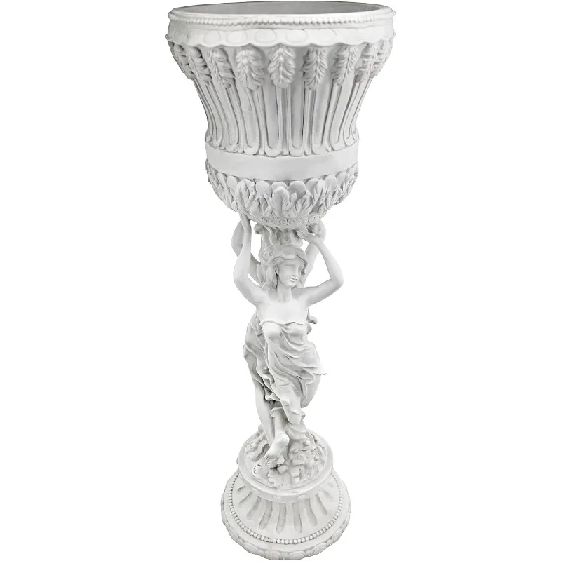 Maidens Pedestal Column Plant Stand with Urn, 12 Inches Diameter, 36 Inches Tall, Handcast Polyresin, Antique Stone Finish