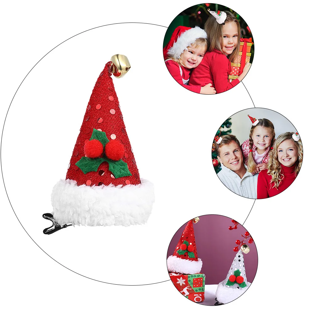 4 قطعة مقاطع الشعر قبعة سانتا الترتر بريق عيد الميلاد دبابيس الشعر حفلة إكسسوارات الشعر الفتيات عيد الميلاد المشابك دبابيس الشعر عيد الميلاد