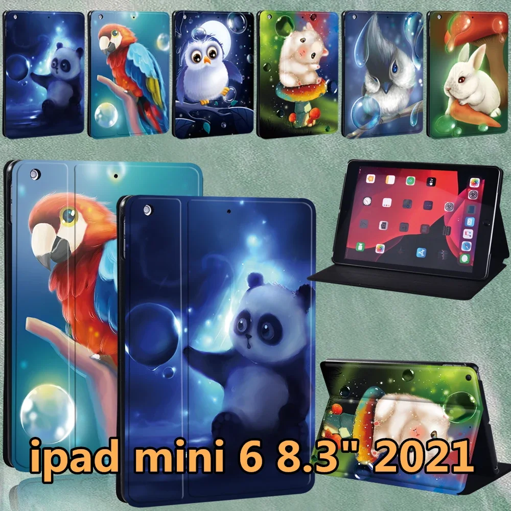 

Case for IPad Mini 6 A2567 A2568 A2569 Case Funda Apple IPad Mini 6 2021 8.3" Leather Cute Animal Pattern Protective Case Cover