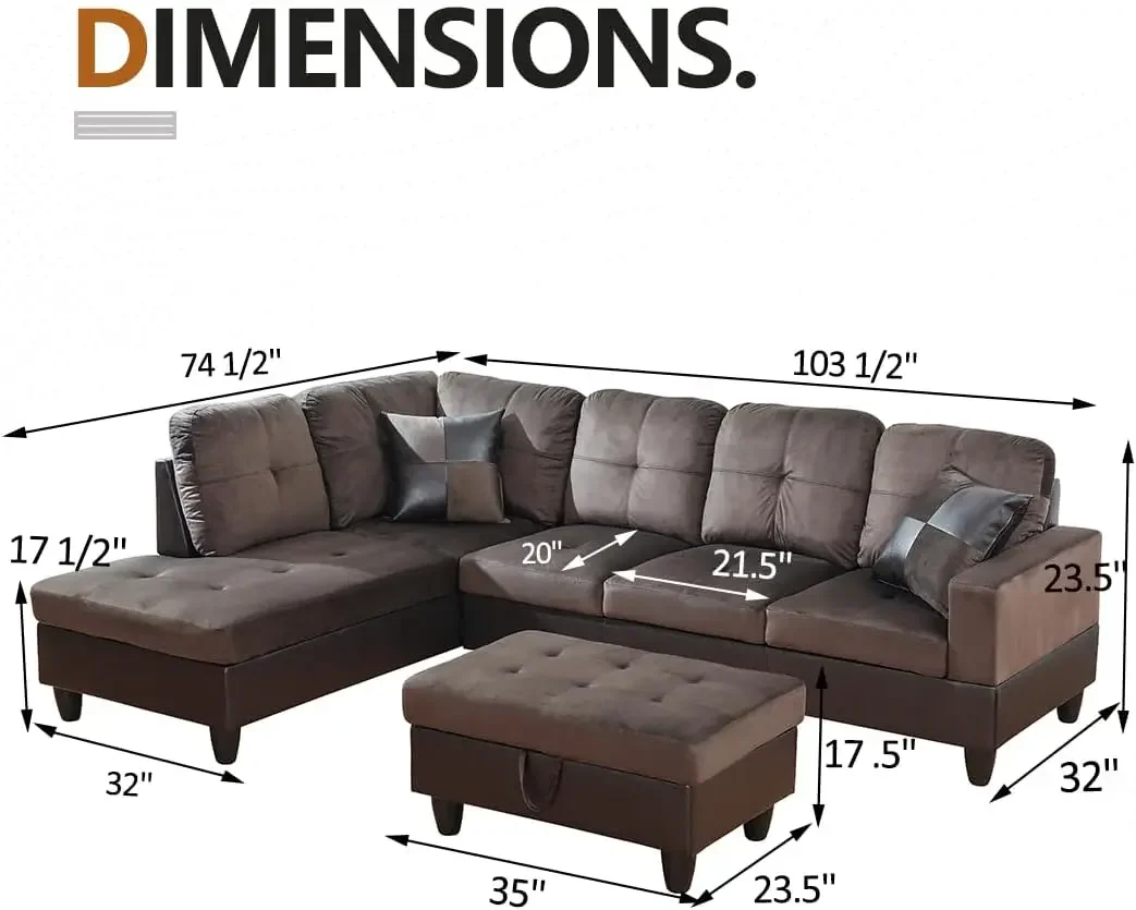 Modular Sectional Sofa with Chaise Living Room Furniture Sets L-Shaped 5 Seater Upholstered Corner Couch