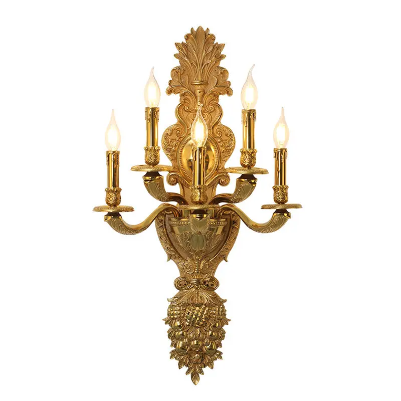 European Baroque Traditional Mid Century Wall Lights Indoor Brass Wall Sconce Candle Holder Lighting Hallway Art Deco