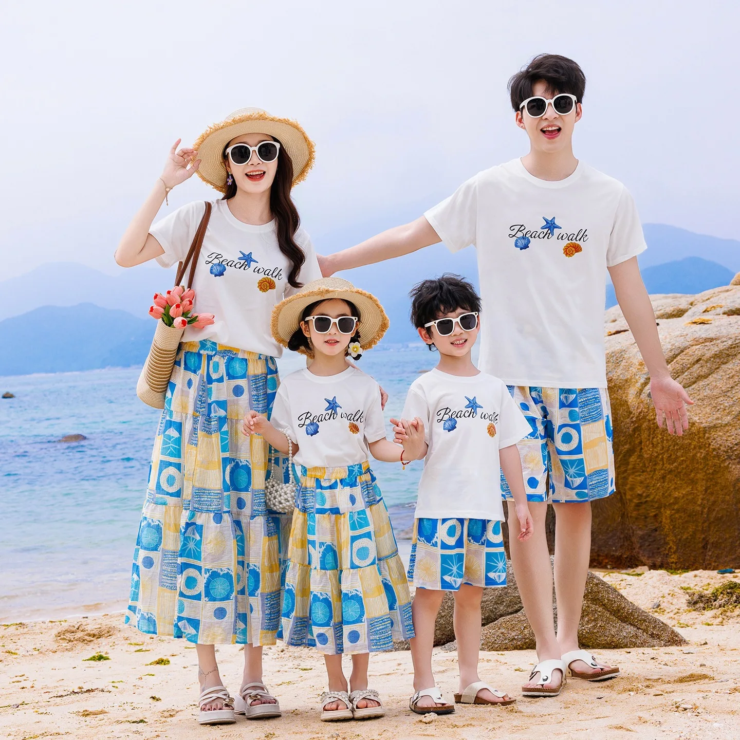 Holiday Family Matching Outfit Vacation Father Son Beach Two Piece Set Mother Daughter T Shirt Skirt Couple Parent Child Clothes
