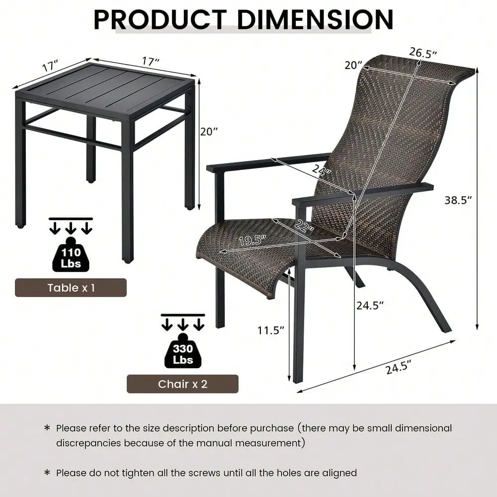 3PCS Rattan Bistro Chair Set Patio Furniture Set W/Table Mix Brown