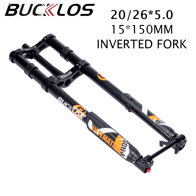 

BUCKLOS 15*150mm Bicycle Fork 20*5.0 26*5.0 Air Suspension Bike Fork Thru Axle Snow Beach Mountain Bike Fork with 180mm Travel
