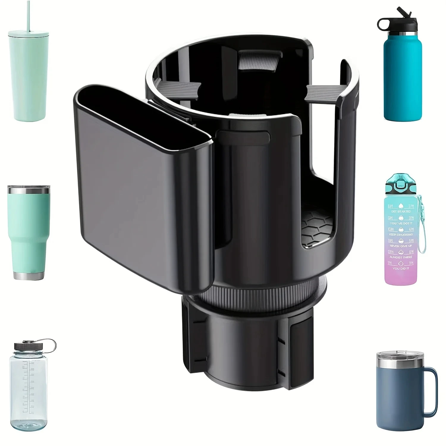 Organizador Expansível Multifuncional para Interior de Carro com Suporte para Telefone e Adaptador para Porta-Copos