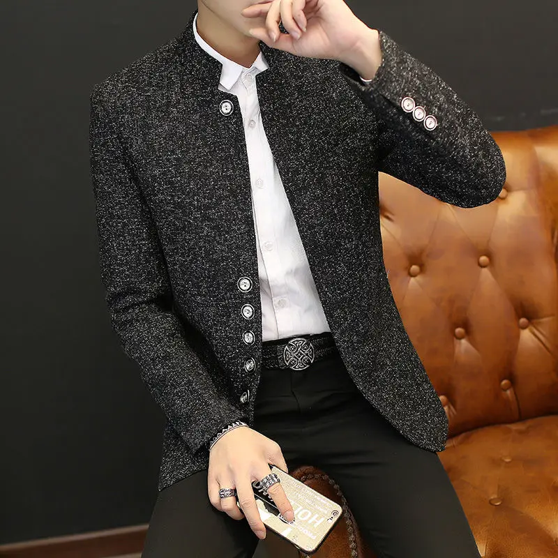 

Men's Suit Jackets Chinese Spring Clothes Coat High Quality Classic Handsome Menswear New in Clothing Stand Collar Male Blazer