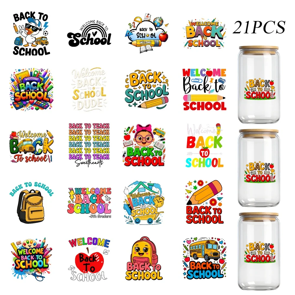 21 PCS UV DTF Transfer Stickers Cup, Back To School Welcome Back To School, Perfect for glass cups, mugs,suitable gift.
