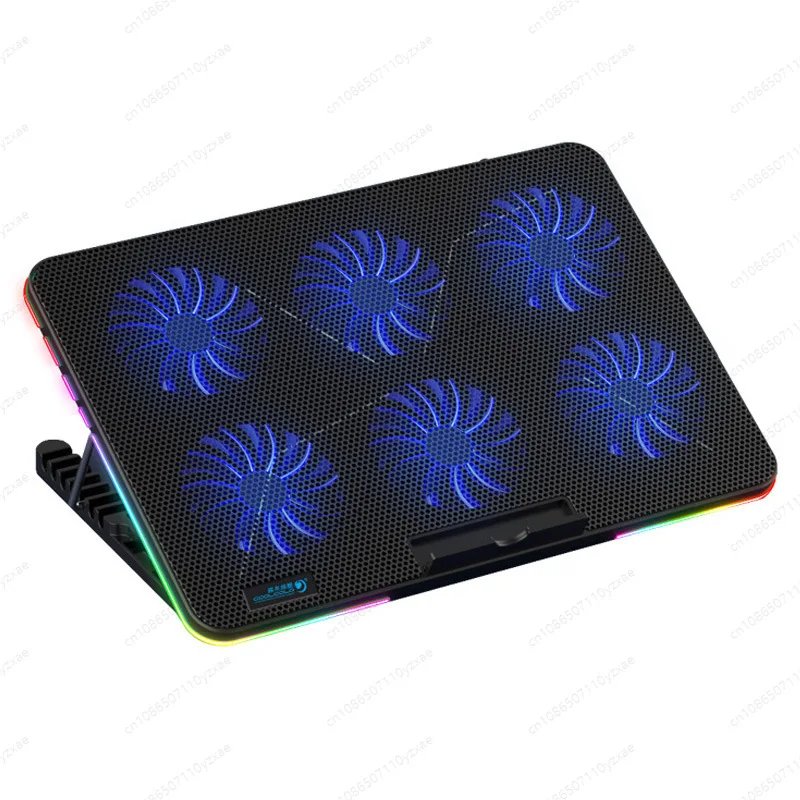 6 Fans RGB Laptop Cooling Pad Adjustable Notebook Cooler Stand with Phone Holder Gaming Heat Radiator
