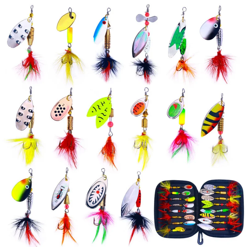 

Набор вращающихся блесен с пайетками, 16 шт., комбинированный набор рыболовных приманок с пайетками, приманки-блесны для рыбалки