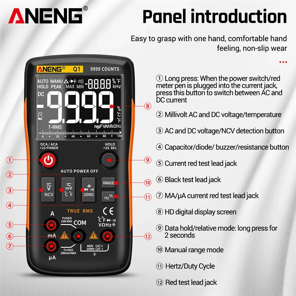 Picture 5: Smart Multimeter Tester ANENG Q1 Digital Display High Precision Professional True RMS 9999 Counts Auto Range Electrician Tools