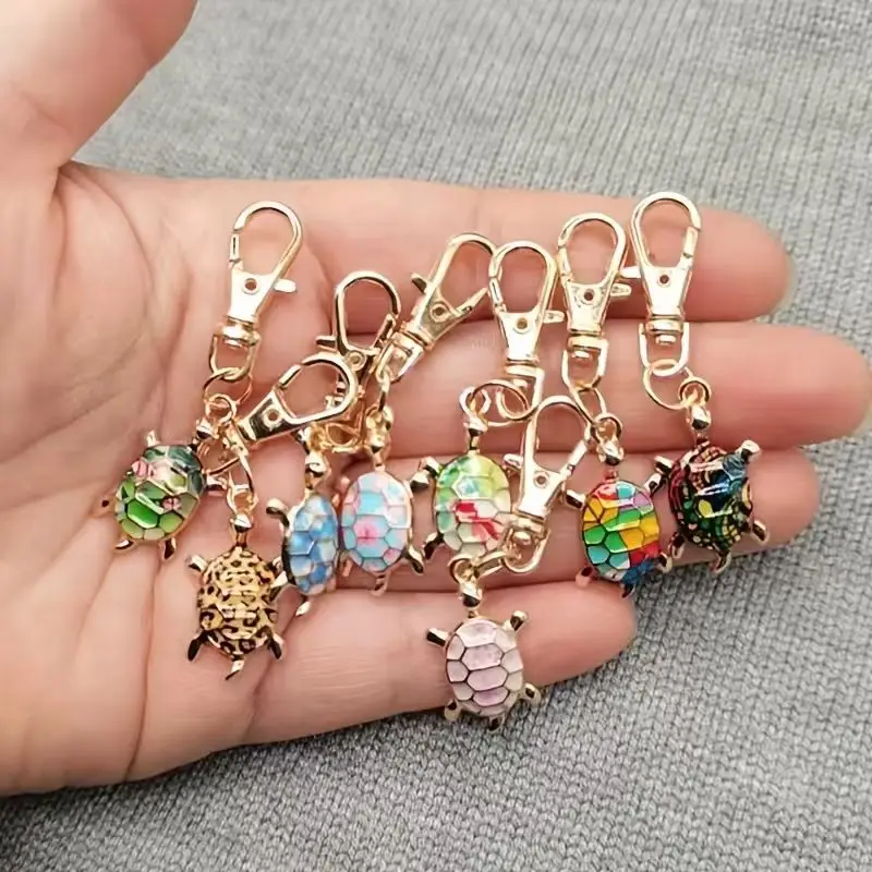 16pcs alloy drop printed turtle keychain, suitable for bag, wallet, hanging accessories, the best choice for gifts