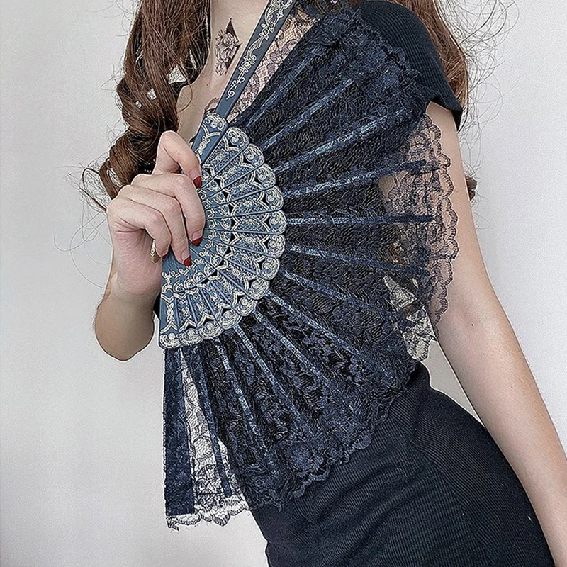 [1Pcs Vintage Style Lace Folding Fan Chinese Japanese Pattern Art Craft Gift Decor]
