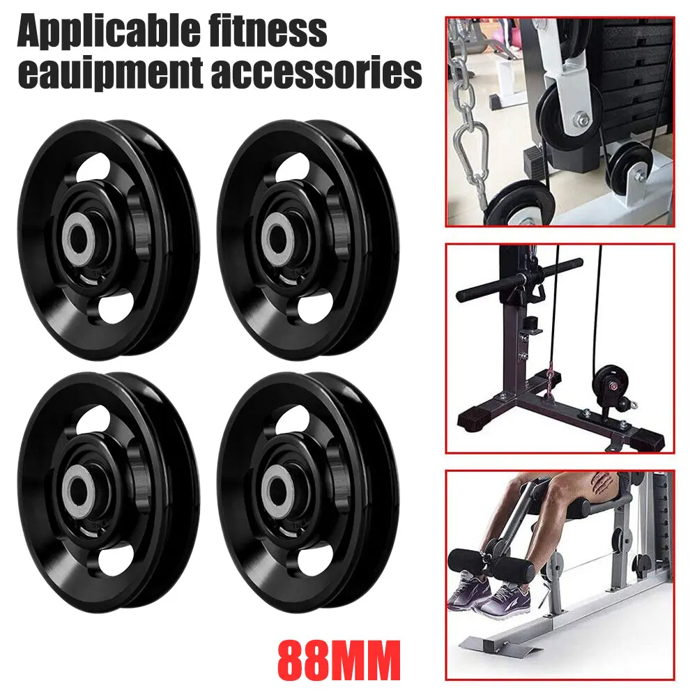 4pcs/lot 88mm Pulley Wheel Aluminium Alloy Lift Heavy Load Gym Bearing Pulley Wheel Part Fitness Equipment Red/Black Color