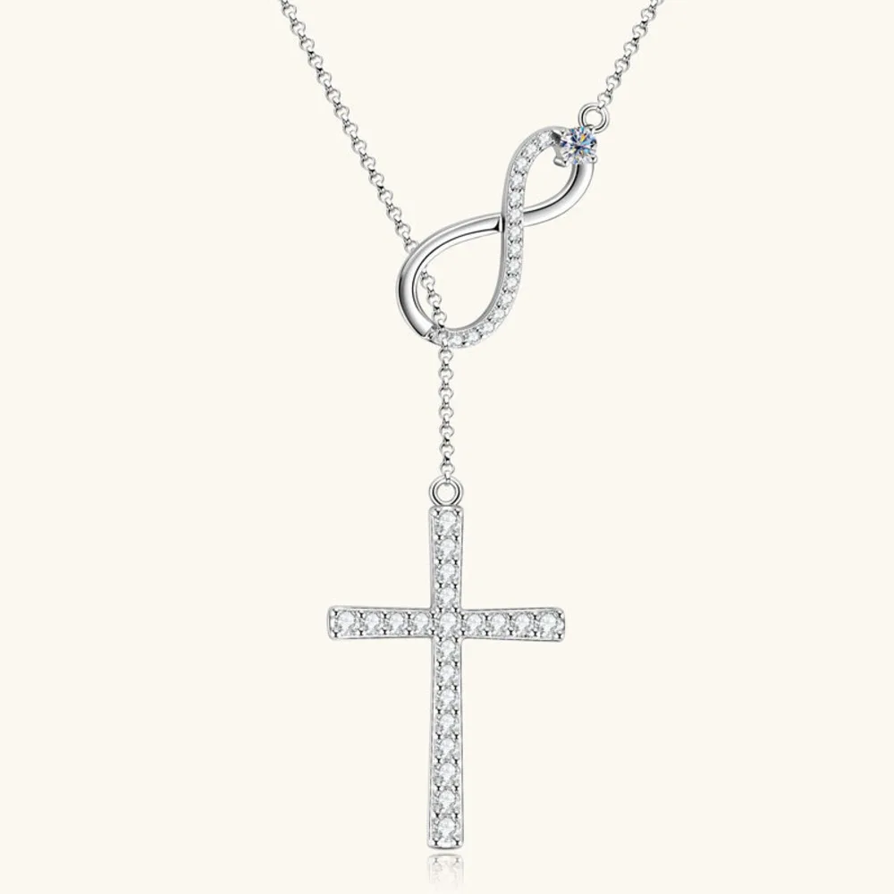 925 Sterling Silver Infinity Cross Moissanite Pendant Necklace Shiny Gemstone Fashion Jewelry For Women Daily Party