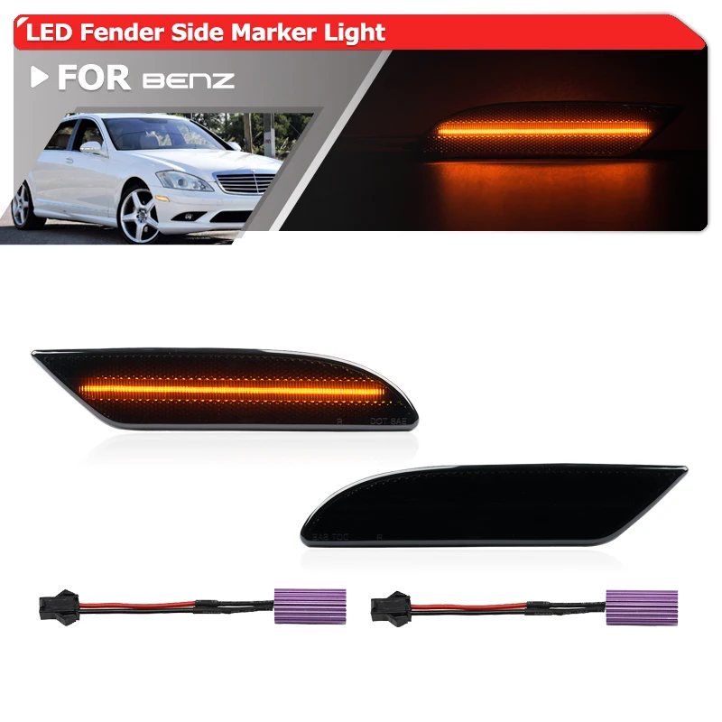 2x Smoked Led Fender Flare Side Marker Light For Benz W221 S-Class Pre-LCI 2007-2009 S320 S350 S400 S500 S550 S600 S63 S65 AMG