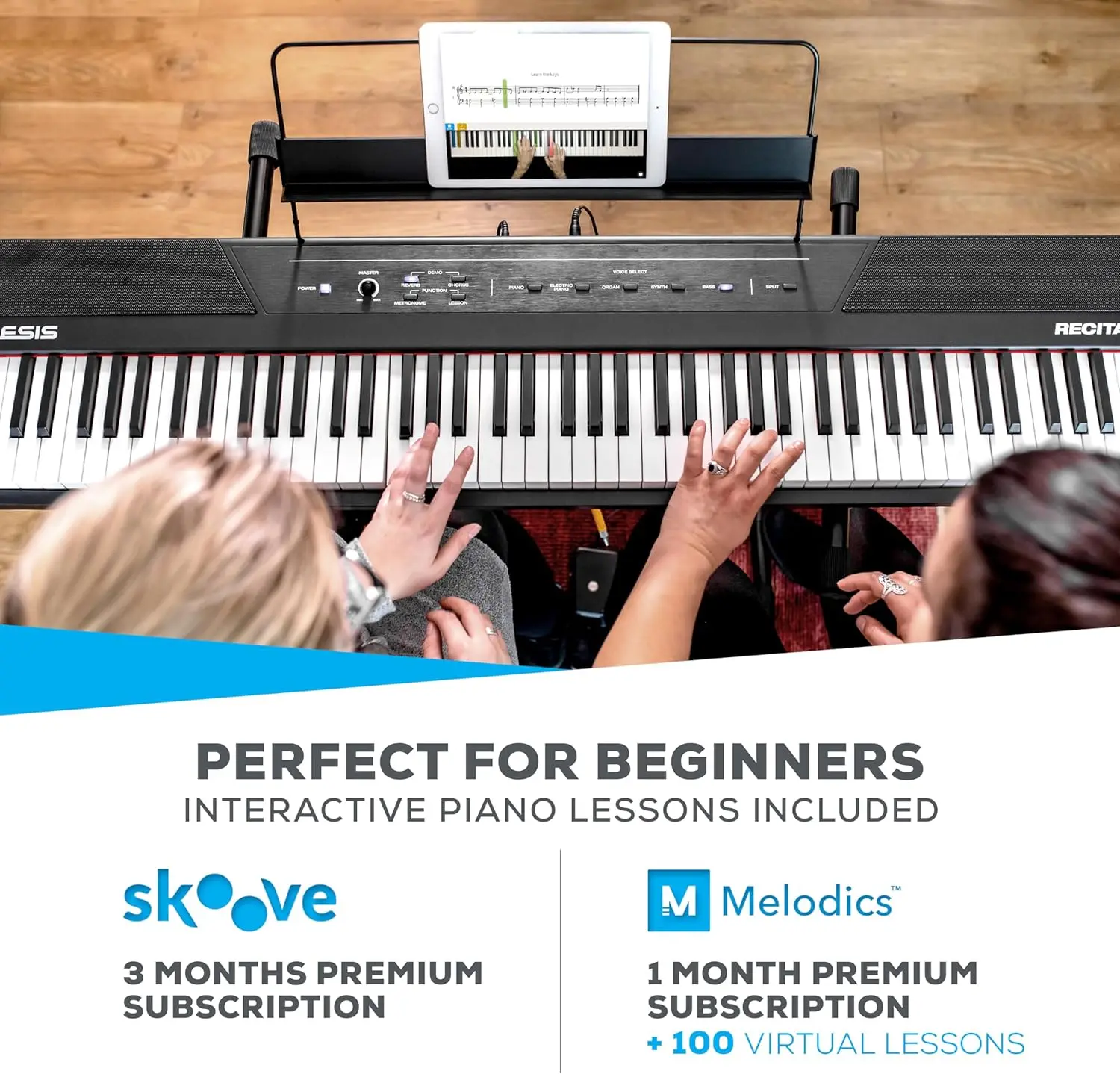 Recital – Tastiera per pianoforte digitale a 88 tasti con tasti semiponderati, altoparlanti 2x20 W, 5 voci, modalità split, strato e lezione, FX e