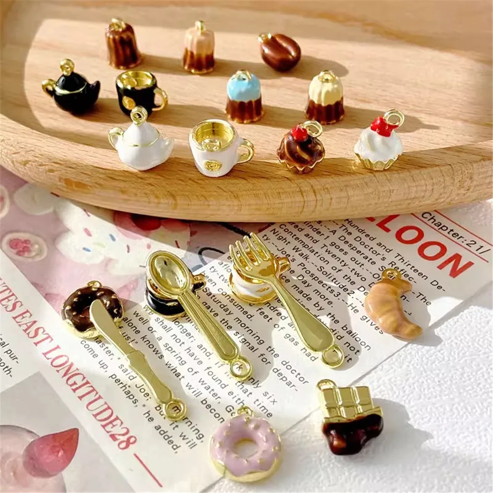 

Keluli Donut, Knife and Fork Teacup Coffee Cup Teapot Alloy Single-sided Three-dimensional DIY Cute Pendant and Pendant String