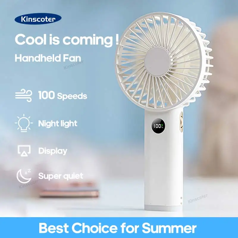 Mini ventilateur portable USB, 3600mAh, aste, avec contrôle de vitesse en continu, affichage veilleuse