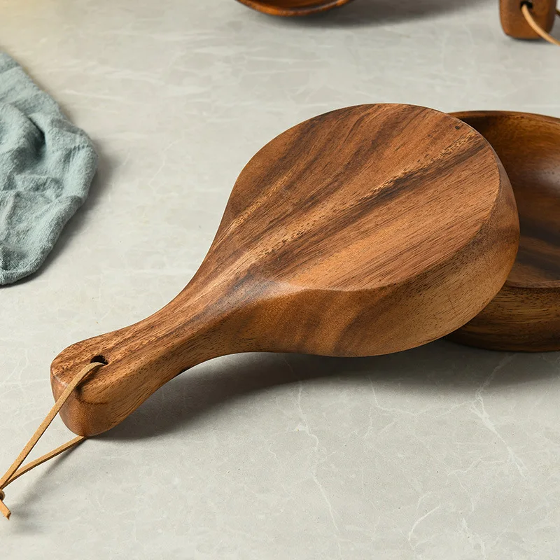 Large Size South American Walnut Salad Bowl with Wooden Handle