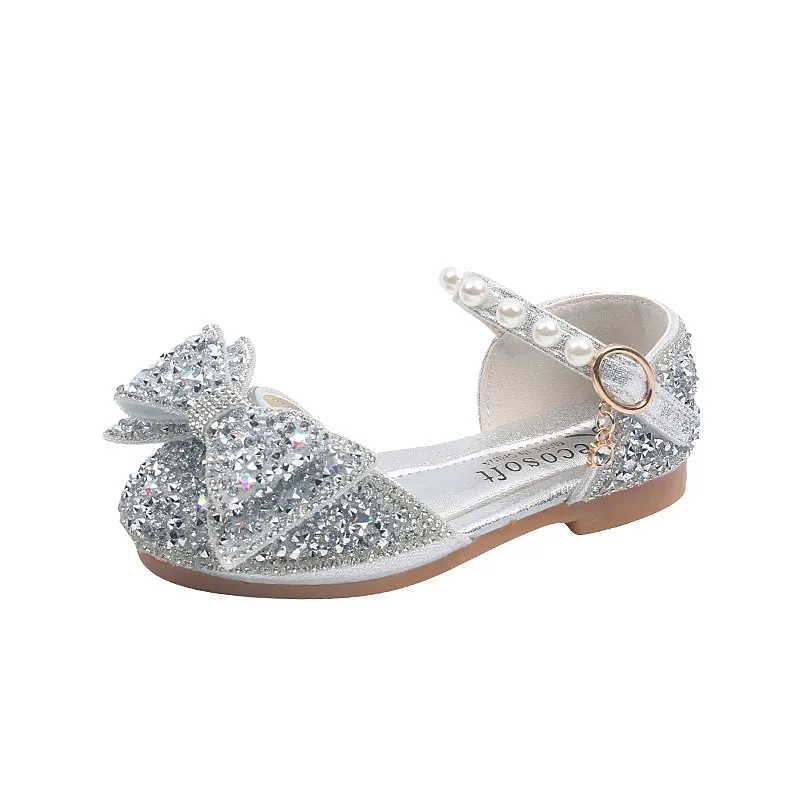 Sandales à nœud papillon à paillettes pour filles, sandales de fête perlées pour enfants, chaussures de princesse coordonnantes pour bébés, mode