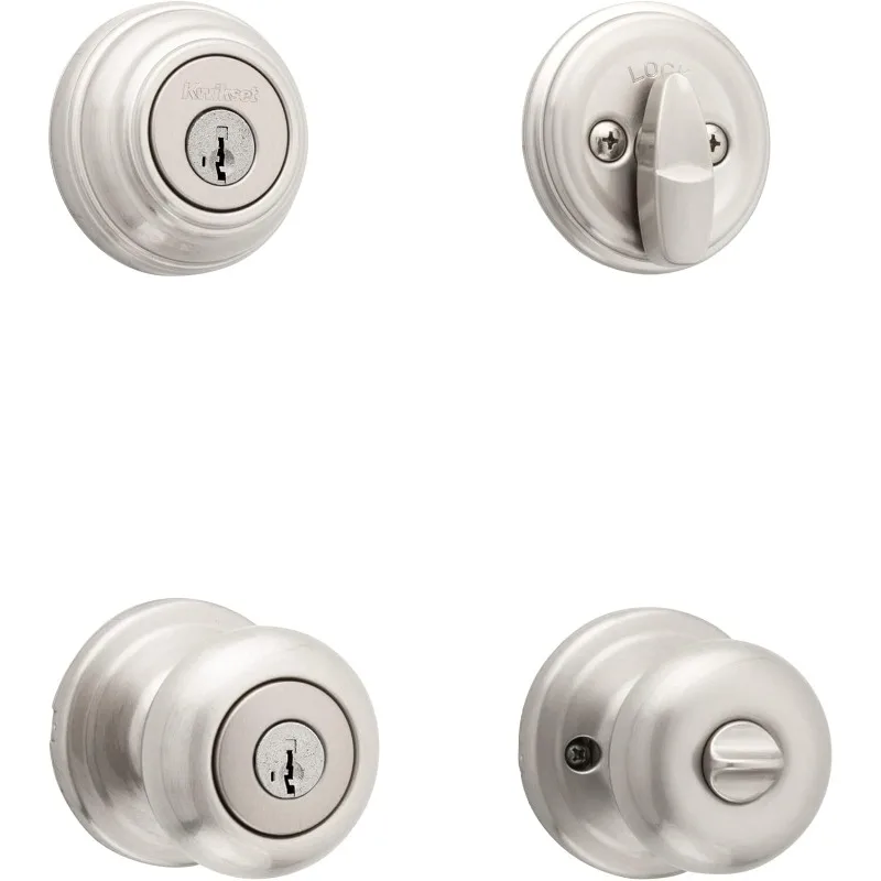 

Juno Keyed Entry Door Knob and Single Cylinder Deadbolt Combo Pack with Microban Antimicrobial Protection Featuring SmartKey