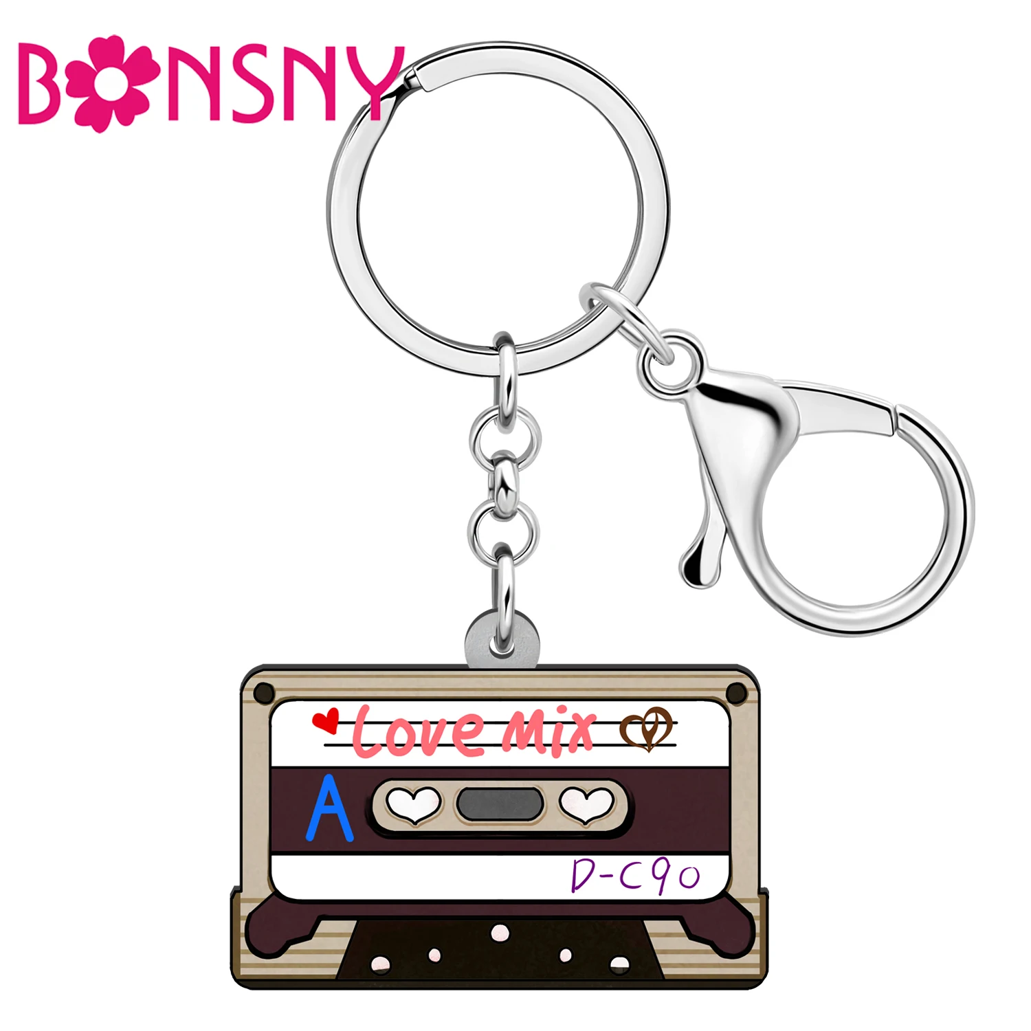 Bonsny Acrylic Brown Classical Tapes Keychain Handbag Decoration Charm Key Chains For Men Gift Keyring Fashion Accessories