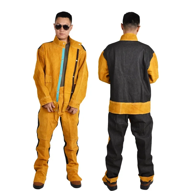 

Workplace Safety Clothing Cowhide Welding Work Argon Arc Welding Long Sleeve Protective Anti Arc Splash Cowhide Clothing Suit