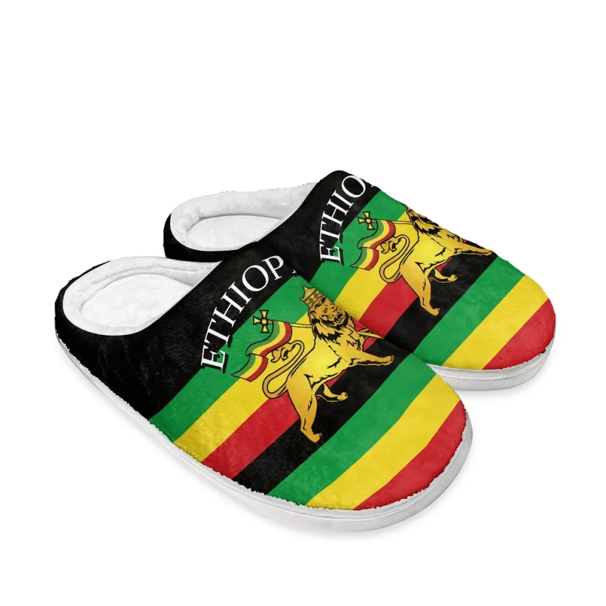 Winter Indoor Warm Thickened Slippers Winter Closed Toe Cotton Slippers Ethiopian Flag Design Non-Slip Slides 2023