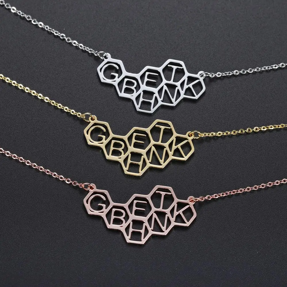 

Hexagonal honeycomb letters Handmade Any Custom Name Necklace Women Men Jewelry Personalized Handmade Necklaces Choker Gift