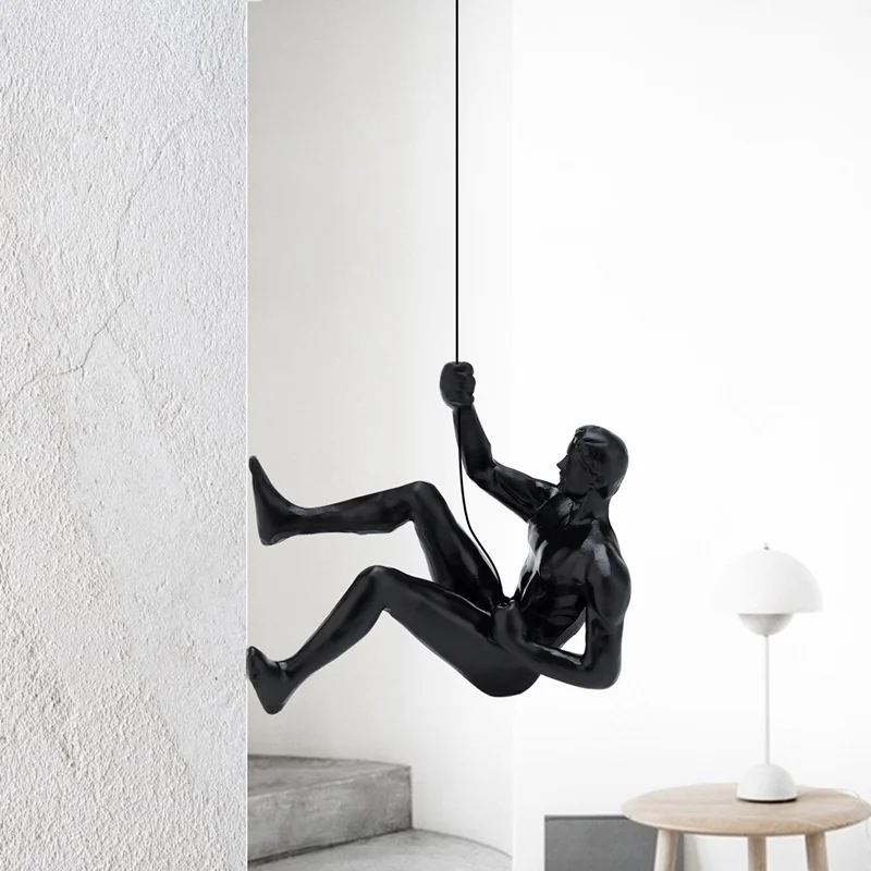 Colgante de pared de alambre de hierro para hombre, estatua creativa abstracta de resina, escalada en roca, estatua de decoración, personas