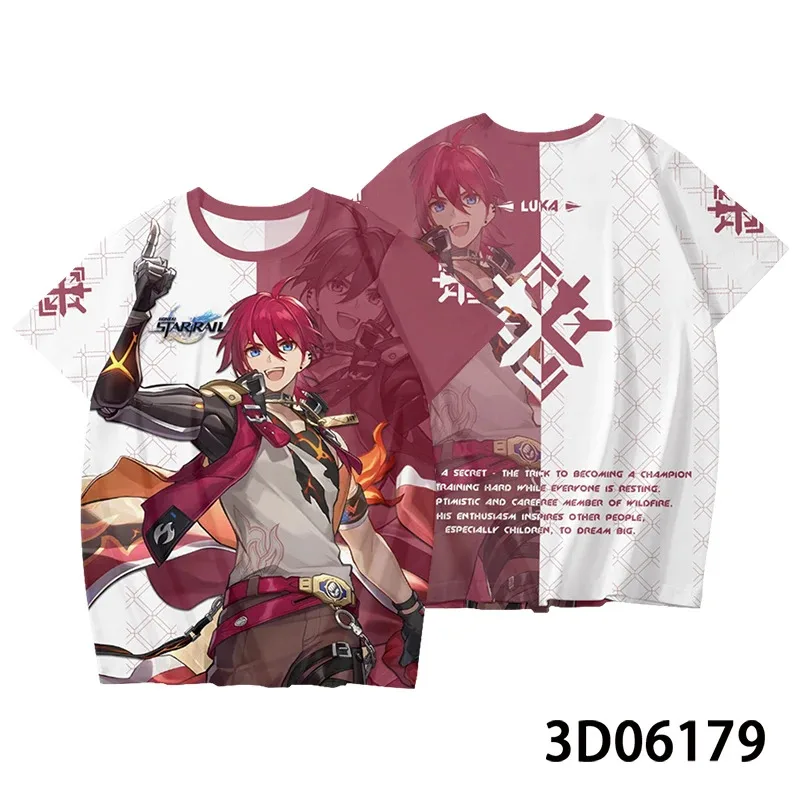 

Футболка для косплея аниме Honkai Star Rail Luka, крутая летняя футболка с короткими рукавами Luka, уличная одежда, спортивный костюм, футболка для студентов