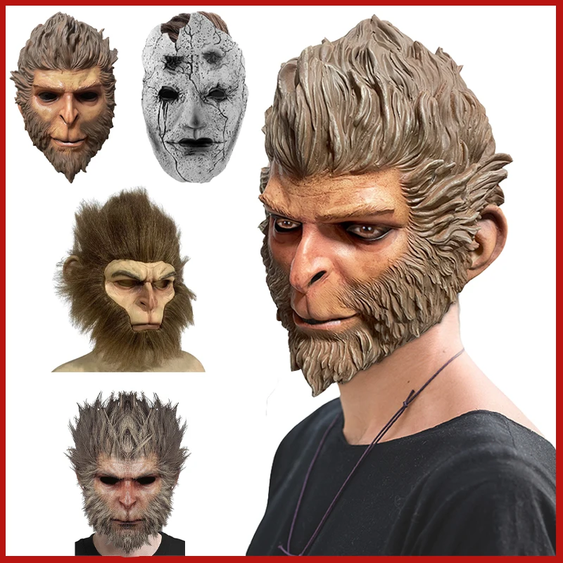 

Anime The Destined One Monkey Wu Kong Latex Game Mask Black Myth Wukong Cosplay Mi Dao Ren Funny Party Masquerade Props Helmet