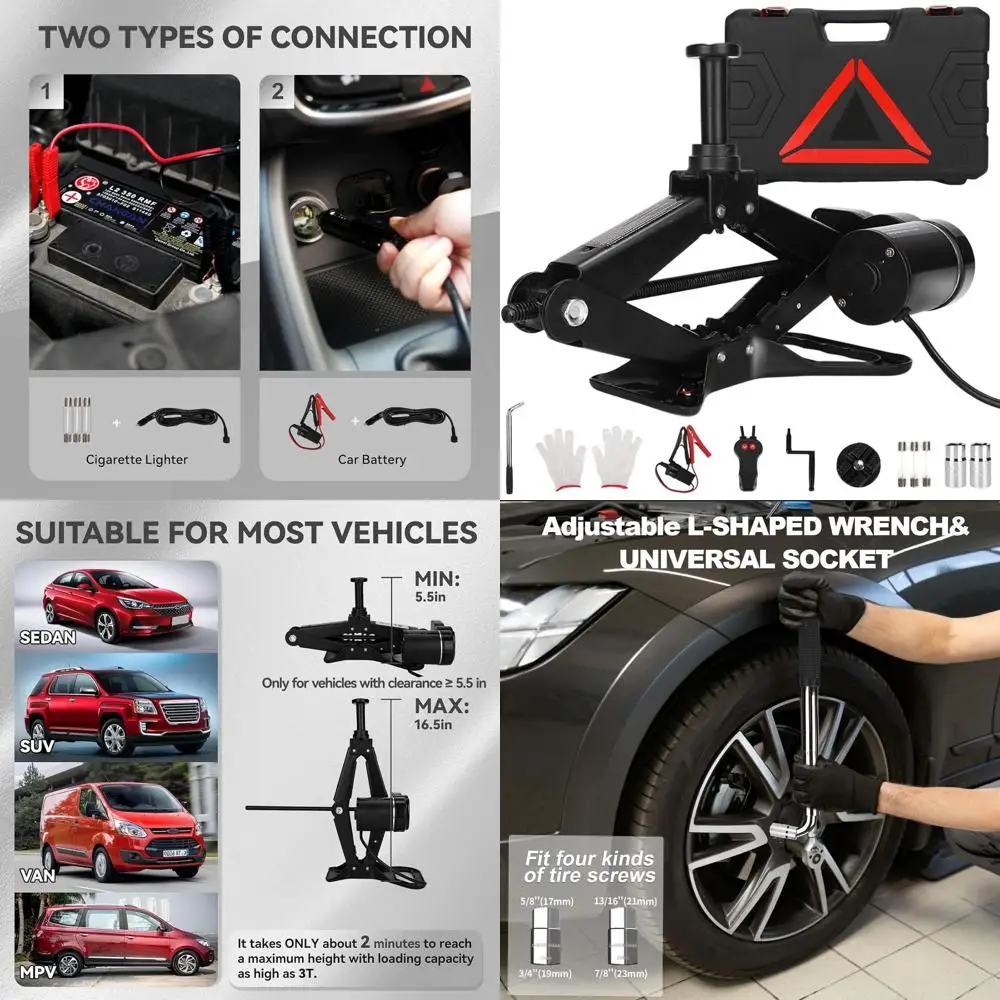 

12V 3-Ton Portable Car Jack Kit with 17.7 Range for SUV, Sedan, and Tire Changes