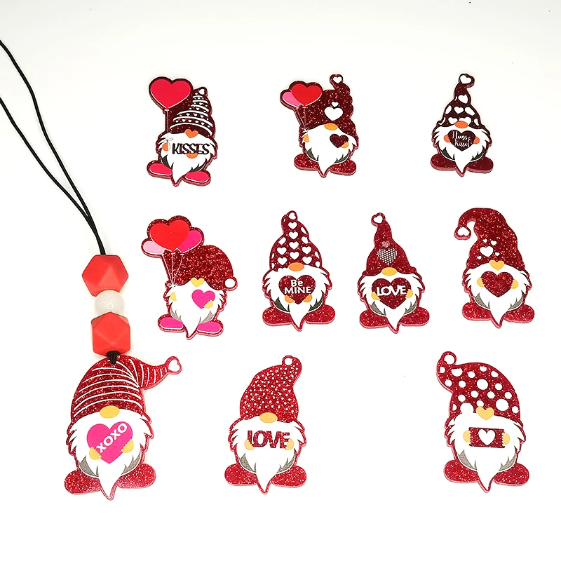 2024 New Acrylic Bag Charms for Handbags Valentine Gnomes Lanyard Love Heart Gift Wholesale