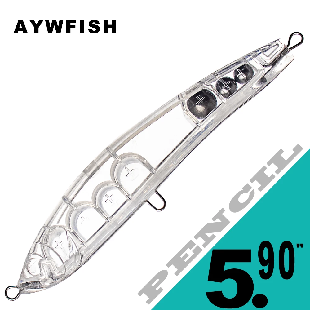 

AYWFISH, 5 шт., искусственные снасти с прозрачным корпусом, тонущие, сделай сам, прогулочная приманка, жесткая приманка, неокрашенный карандаш, рыболовная приманка, пустая 15 см, 43 г