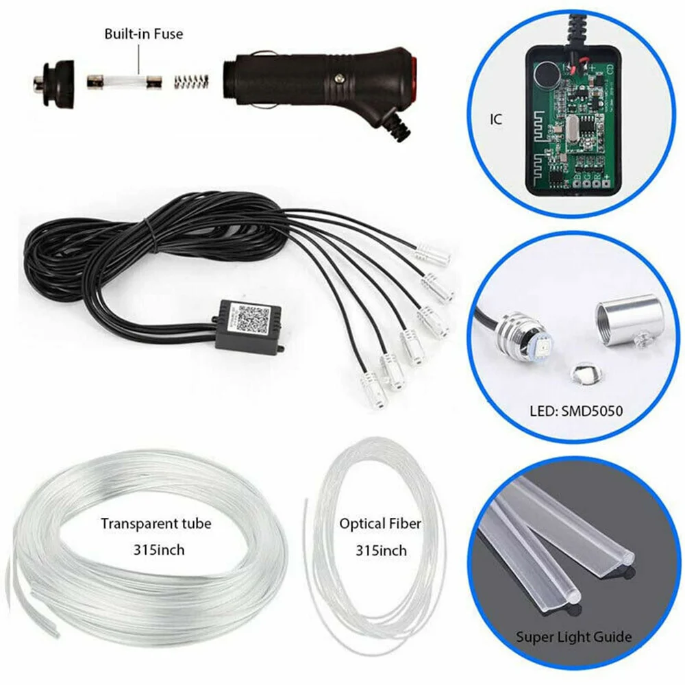 LED Car Interior Ambient Strip Lights RGB Fiber Optic Atmosphere Neon Lighting Kit W/ APP Remote Control Auto Decorative Lamps
