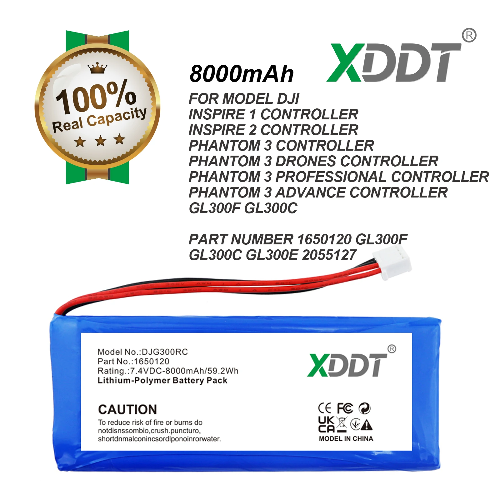 Batería de control remoto XDDT para DJI 1650120 GL300C GL300E GL300F Inspire 1 2 Phantom 3 3 Advance 4 Pro 8000mAh azul 7,40V