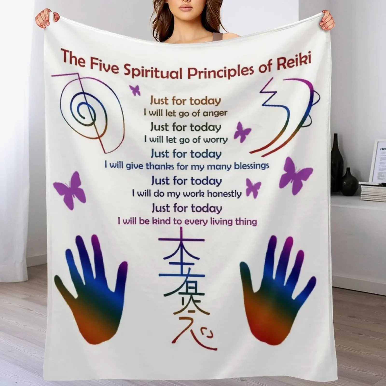 

The 5 Principles of Reiki Throw Blanket Warm Cozy Throw Blanket for Living Room Couch
