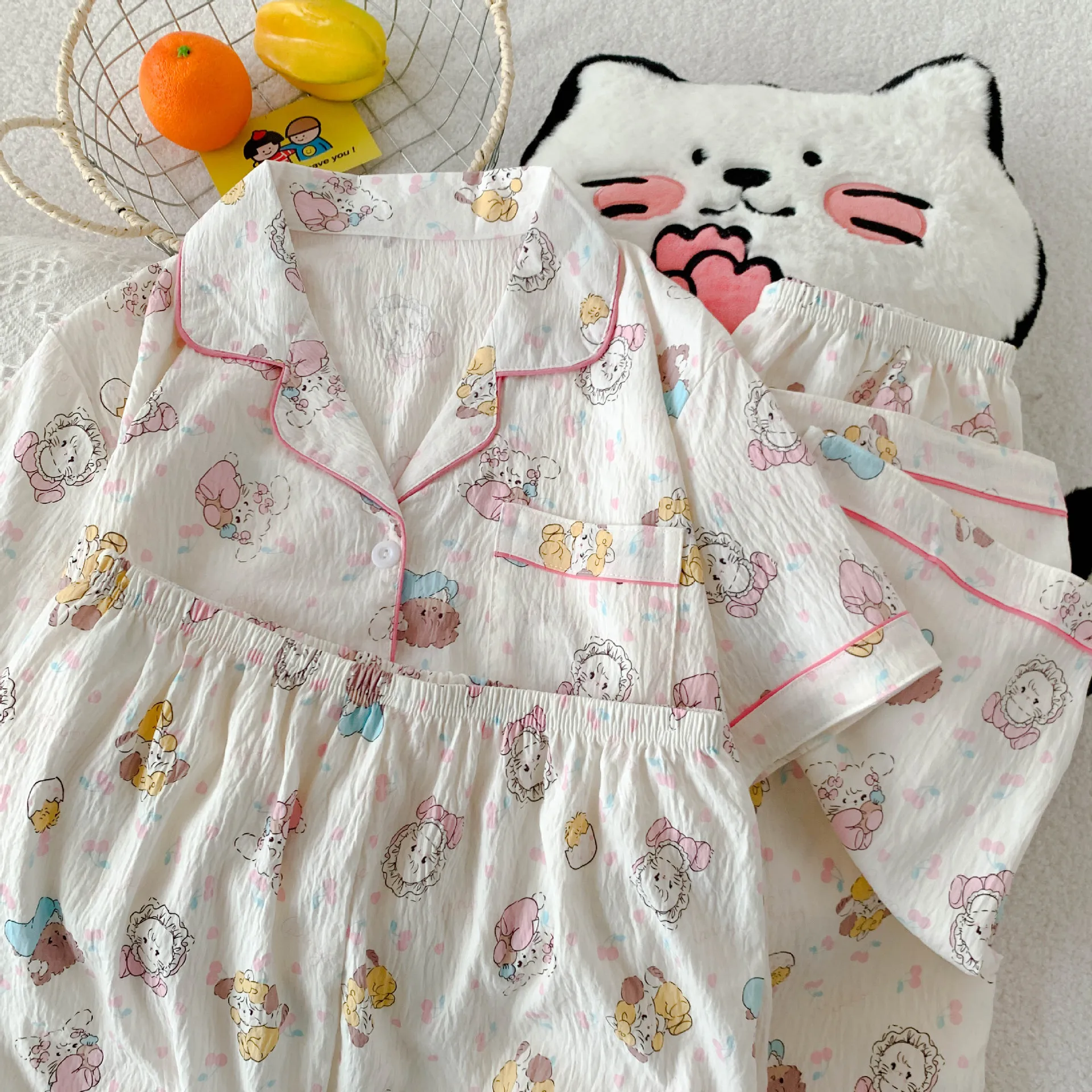 夏パジャマ女性のミッキーマウスかわいいプリント半袖パジャマホーム服学生かわいい漫画部屋着セット 2 個