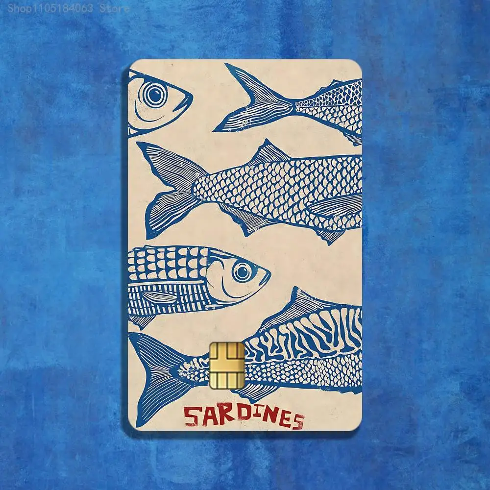 الملونة السردين جراد البحر الأسماك الجلد HD ملصقات بطاقة الألعاب صائق مقاومة للخدش لبطاقة الخصم الائتمان رقاقة صغيرة كبيرة